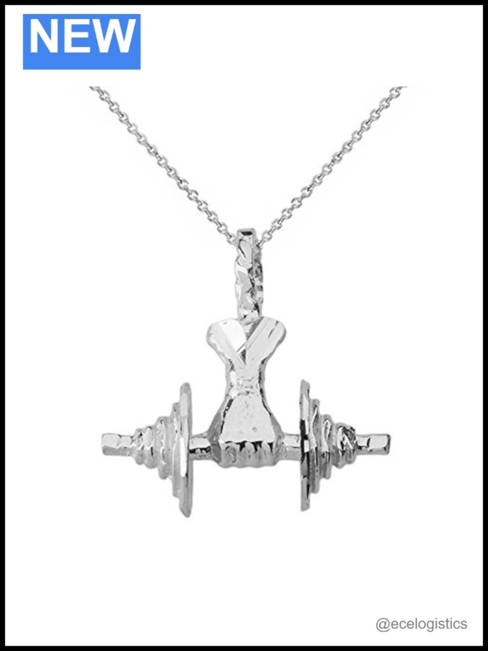 Sterling Silver Dumbbell Pendant Necklace, Hand Weight Chain